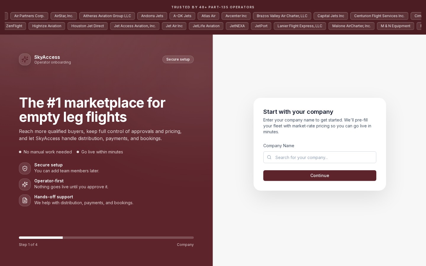 SkyAccess operator registration page